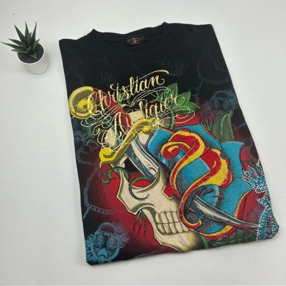 Christian Audigier Other - Christian Audigier Skull bling Y2K long sleeve shirt